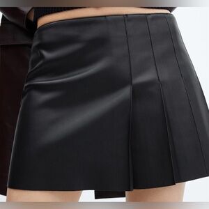 MANGO Faux Leather Pleated Skirt